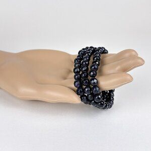 ONE - Faceted 8mm Blue Goldstone Beaded Stretch Bracelet.